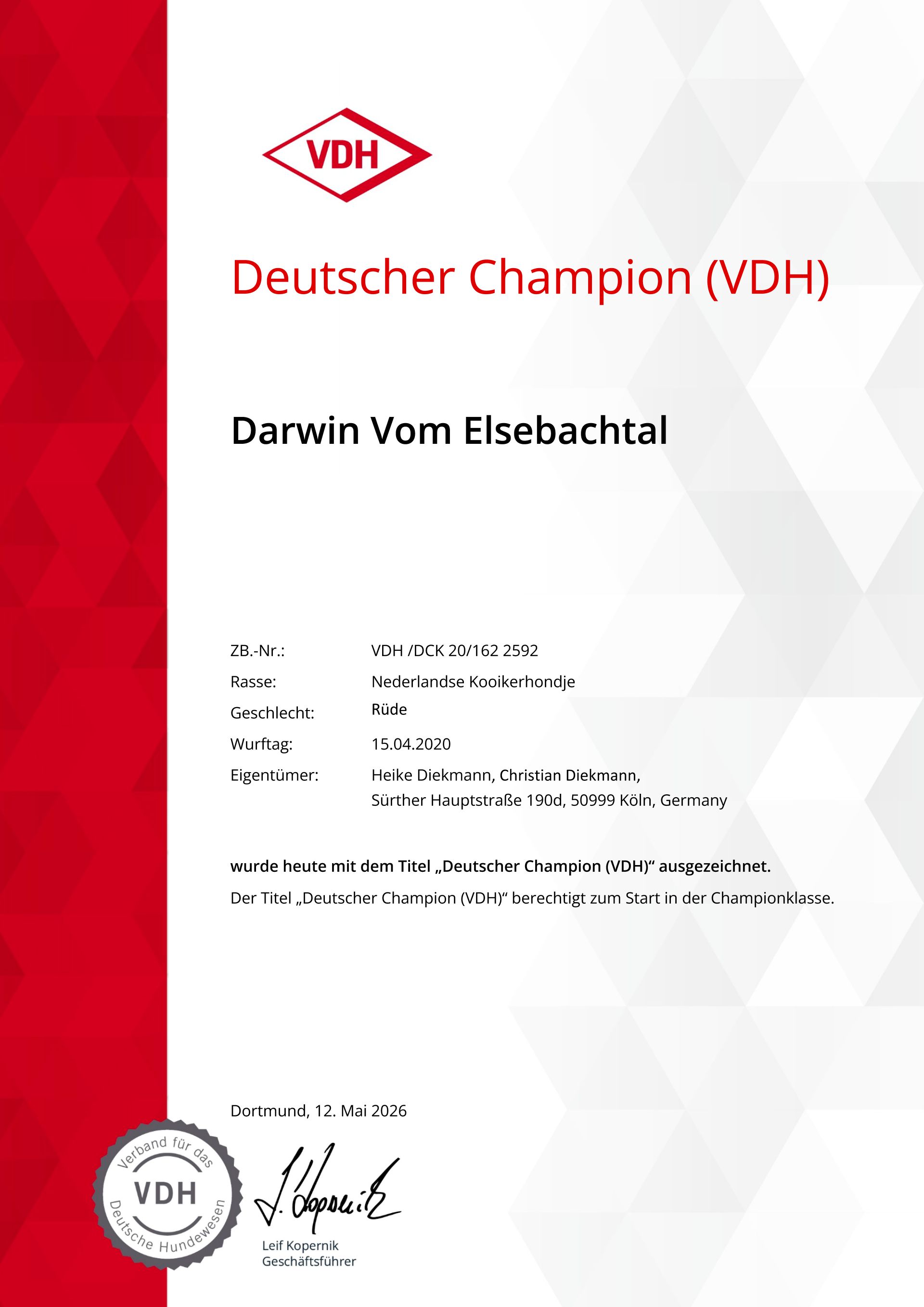 Deutscher Champion VDH Champion Darwin vom Elsebachtal